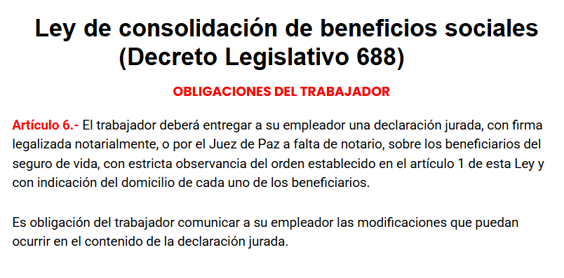 obligacion del trabajdor vida ley